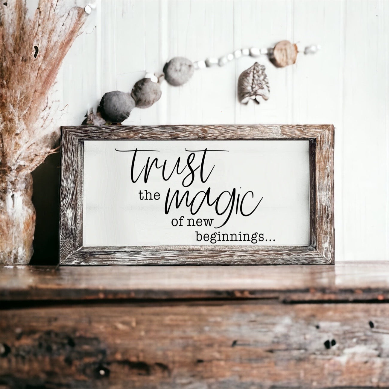 Rustic Wooden Magic Of New Beginnings Inspirational Sign Home Decor Gift BandsCo Straps