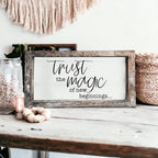 Rustic Wooden Magic Of New Beginnings Inspirational Sign Home Decor Gift BandsCo Straps