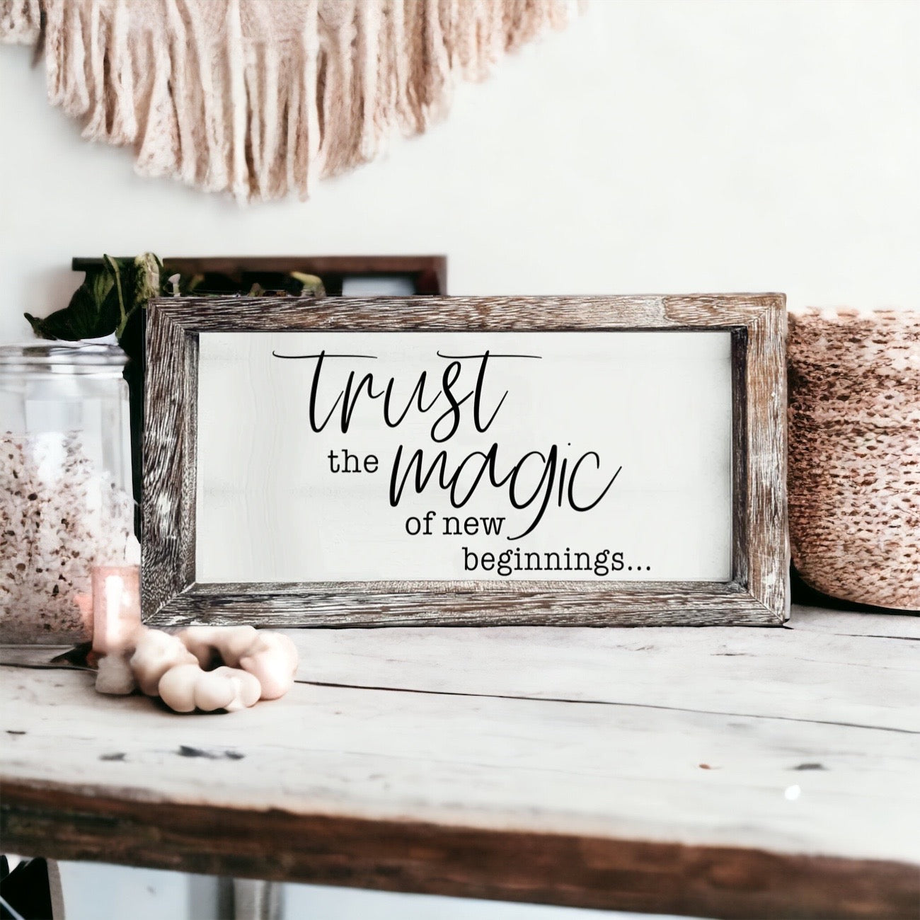 Rustic Wooden Magic Of New Beginnings Inspirational Sign Home Decor Gift BandsCo Straps