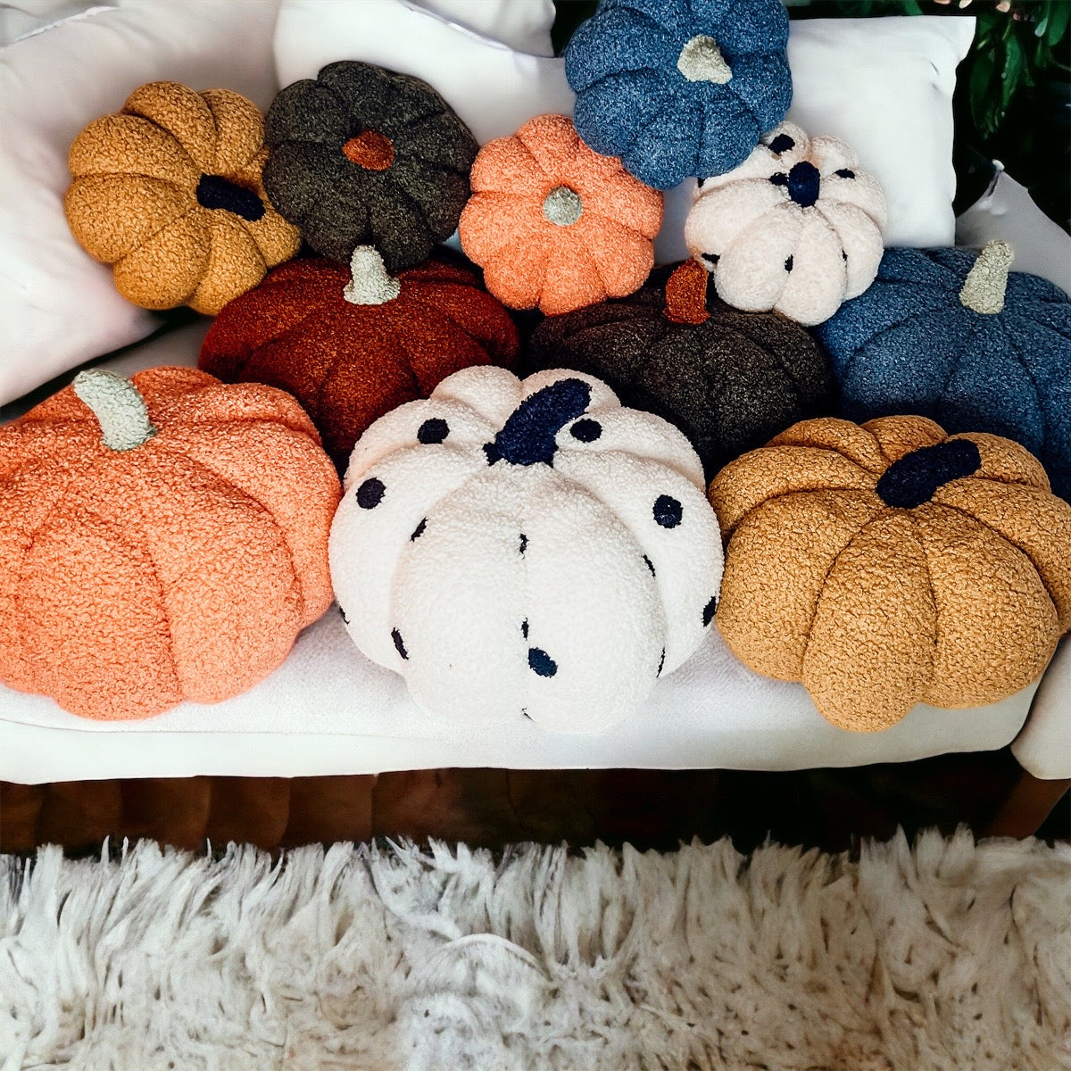 Plush Pumpkin Throw Pillow Decorative Fall Pillow Soft Cuddle Pumpkin Decor BandsCo Straps