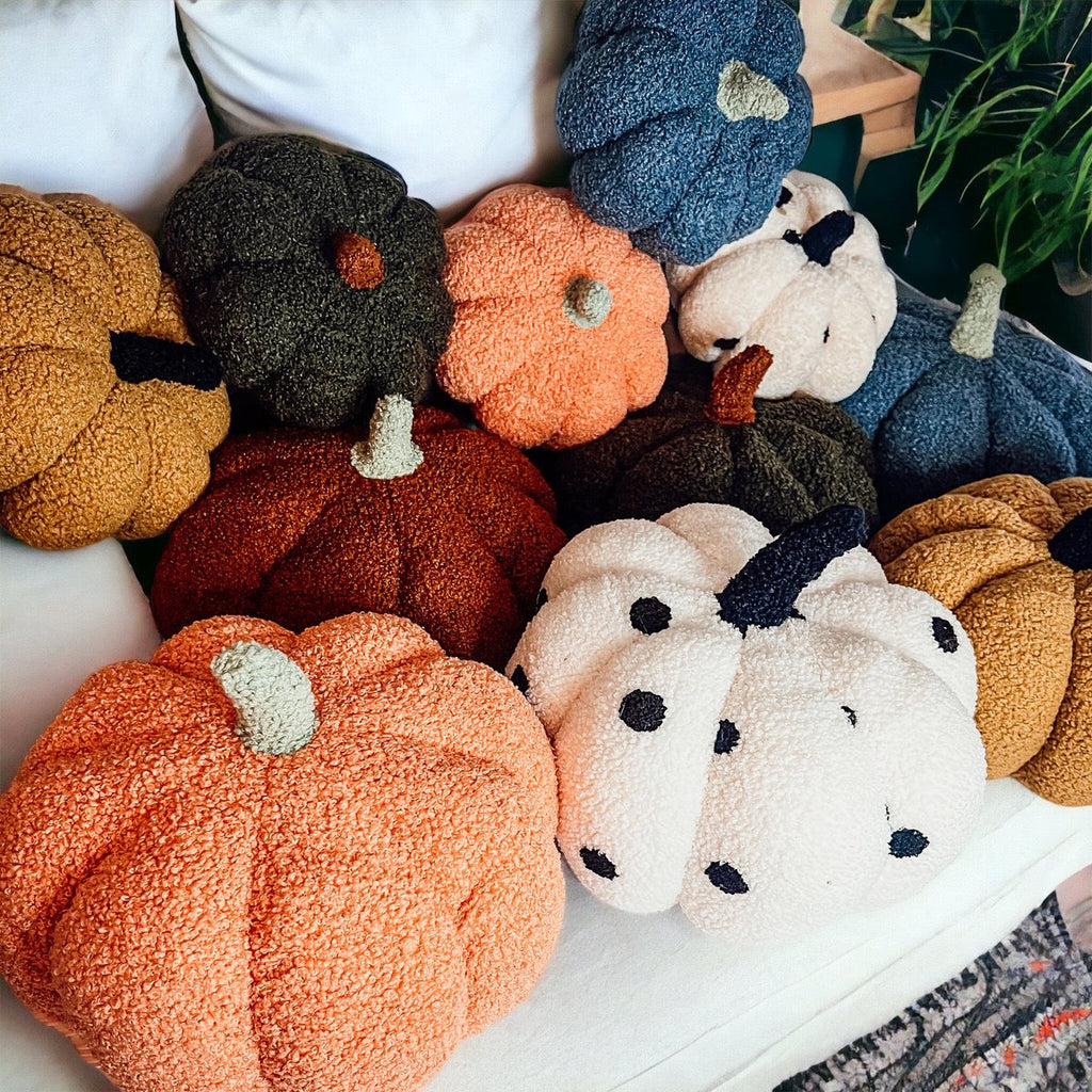 Plush Pumpkin Throw Pillow Decorative Fall Pillow Soft Cuddle Pumpkin Decor BandsCo Straps