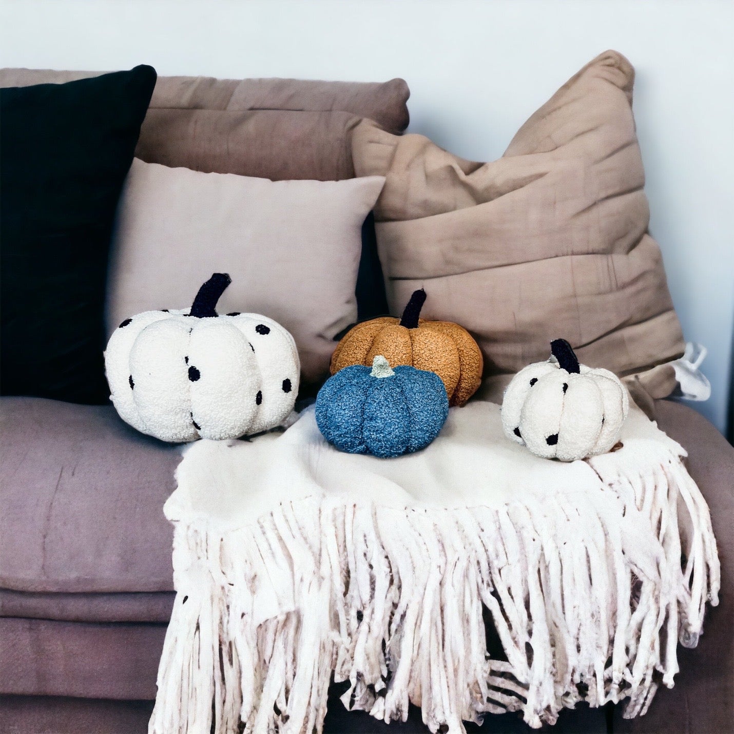 Plush Pumpkin Throw Pillow Decorative Fall Pillow Soft Cuddle Pumpkin Decor BandsCo Straps