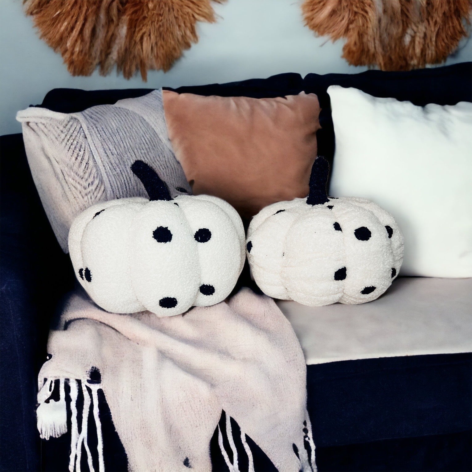 Plush Pumpkin Throw Pillow Decorative Fall Pillow Soft Cuddle Pumpkin Decor BandsCo Straps