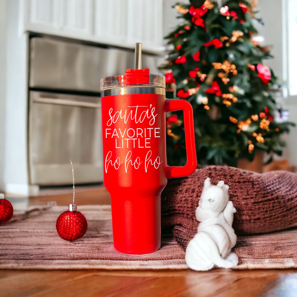 40oz Insulated Tumbler Mug With Handle Lid And Straw Santa Ho Ho Funny Holiday BandsCo Straps