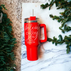 Believe Joy 40oz Insulated Tumbler With Handle Lid Straw Holiday Travel Mug BandsCo Straps