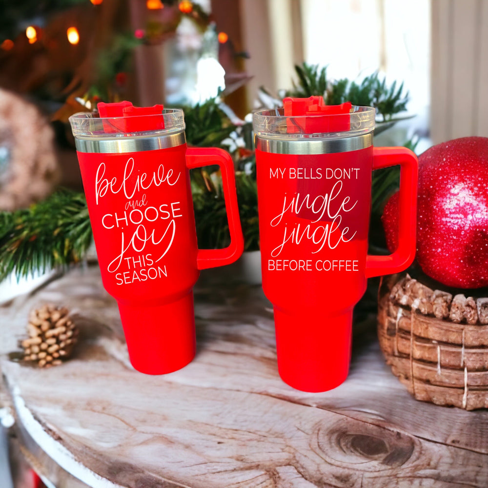 40oz Insulated Coffee Mug With Handle Lid Straw Funny Holiday Jingle Quote BandsCo Straps