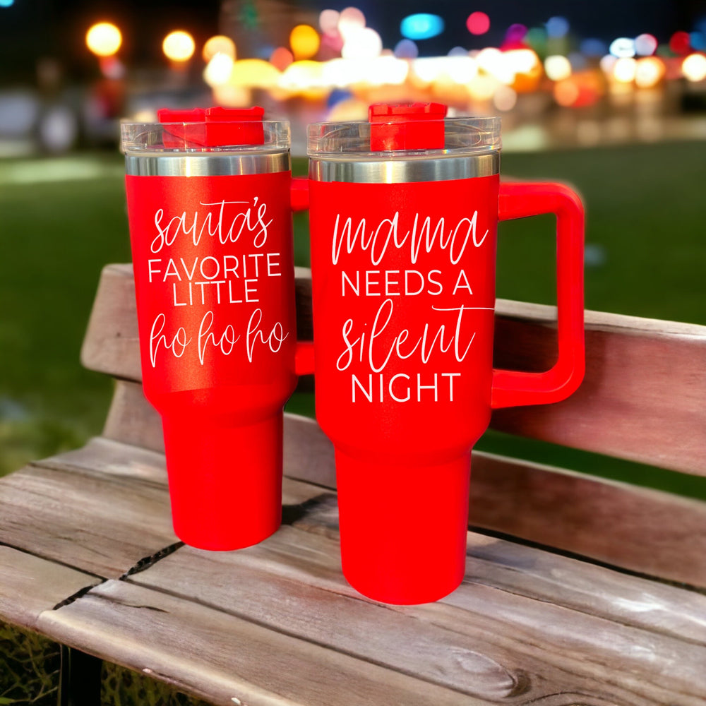 40oz Insulated Tumbler Mug With Handle Lid And Straw Santa Ho Ho Funny Holiday BandsCo Straps