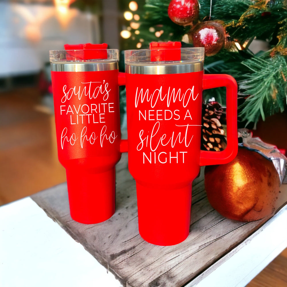 40oz Insulated Tumbler Mug With Handle Lid And Straw Santa Ho Ho Funny Holiday BandsCo Straps