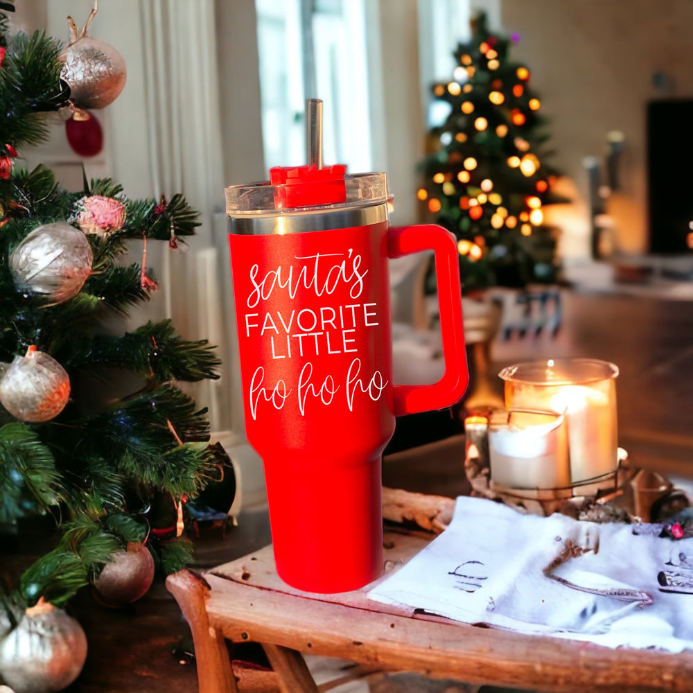 40oz Insulated Tumbler Mug With Handle Lid And Straw Santa Ho Ho Funny Holiday BandsCo Straps