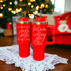 40oz Insulated Coffee Mug With Handle Lid Straw Funny Holiday Jingle Quote BandsCo Straps