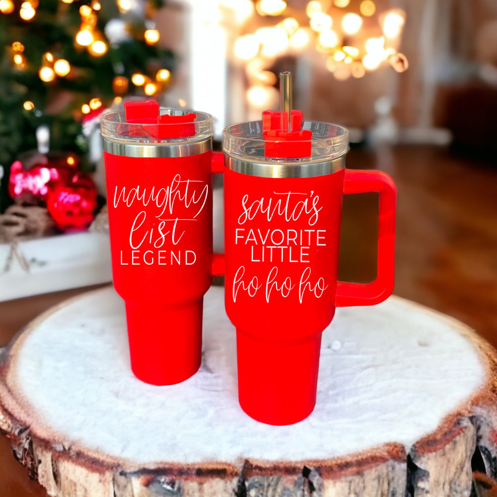 40oz Insulated Tumbler Mug With Handle Lid And Straw Santa Ho Ho Funny Holiday BandsCo Straps