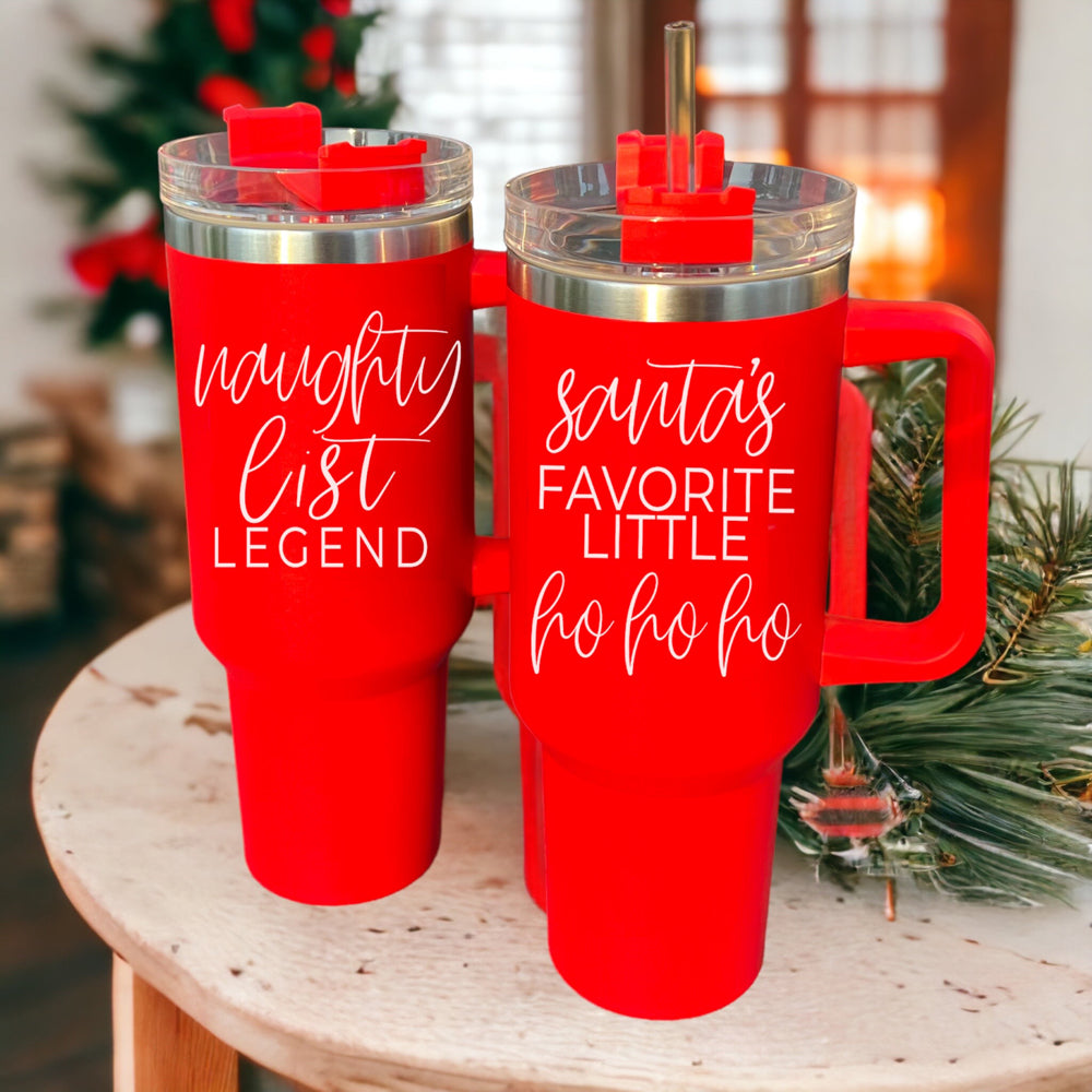 40oz Insulated Tumbler Mug With Handle Lid And Straw Santa Ho Ho Funny Holiday BandsCo Straps
