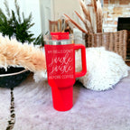 40oz Insulated Coffee Mug With Handle Lid Straw Funny Holiday Jingle Quote BandsCo Straps