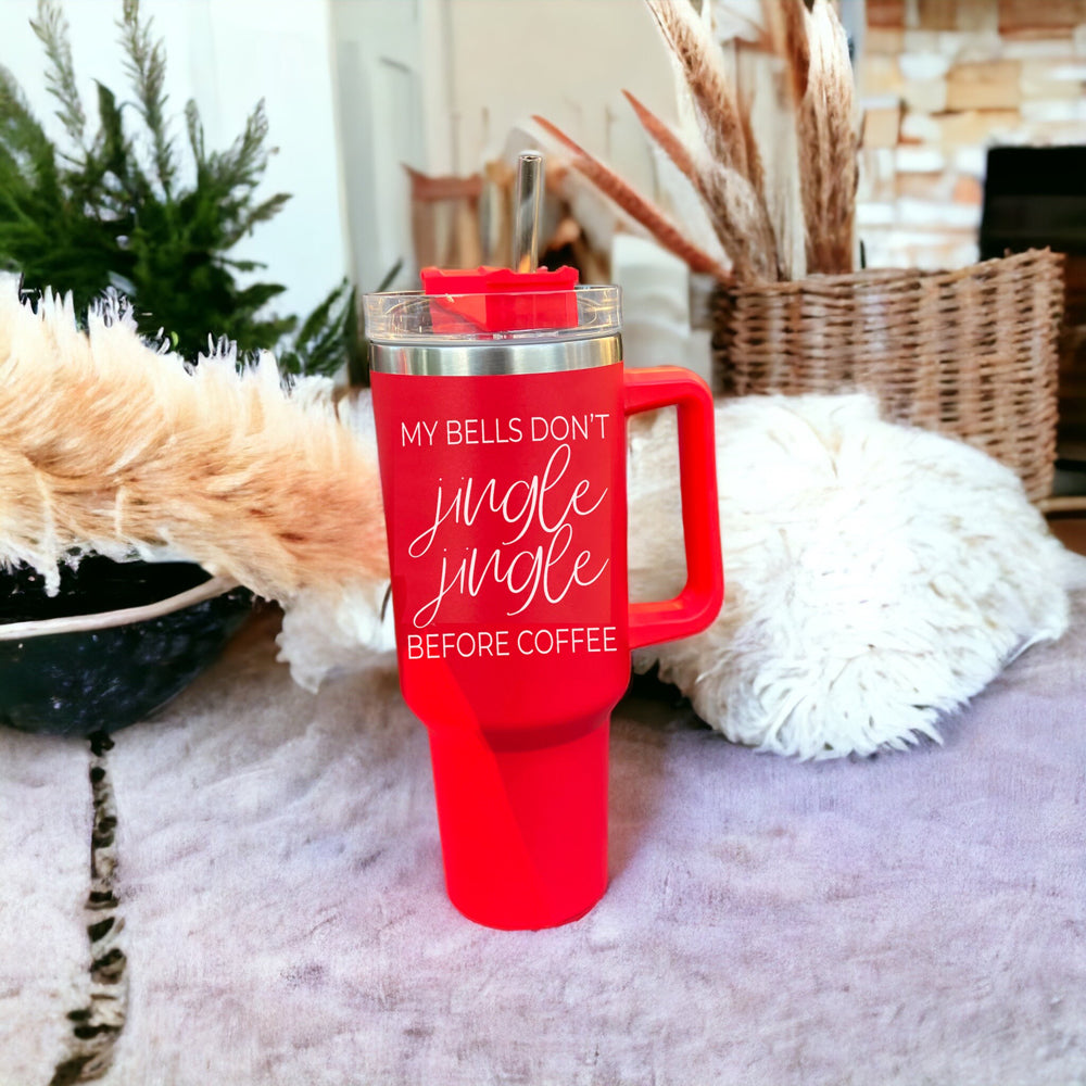 40oz Insulated Coffee Mug With Handle Lid Straw Funny Holiday Jingle Quote BandsCo Straps