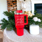 40oz Insulated Coffee Mug With Handle Lid Straw Funny Holiday Jingle Quote BandsCo Straps