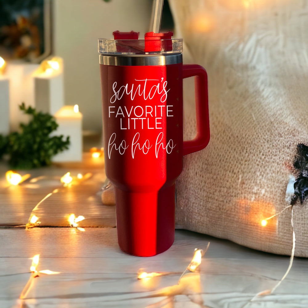 40oz Insulated Tumbler Mug With Handle Lid And Straw Santa Ho Ho Funny Holiday BandsCo Straps