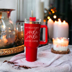 40oz Insulated Coffee Mug With Handle Lid Straw Funny Holiday Jingle Quote BandsCo Straps