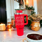 40oz Insulated Tumbler Mug With Handle Lid And Straw Santa Ho Ho Funny Holiday BandsCo Straps