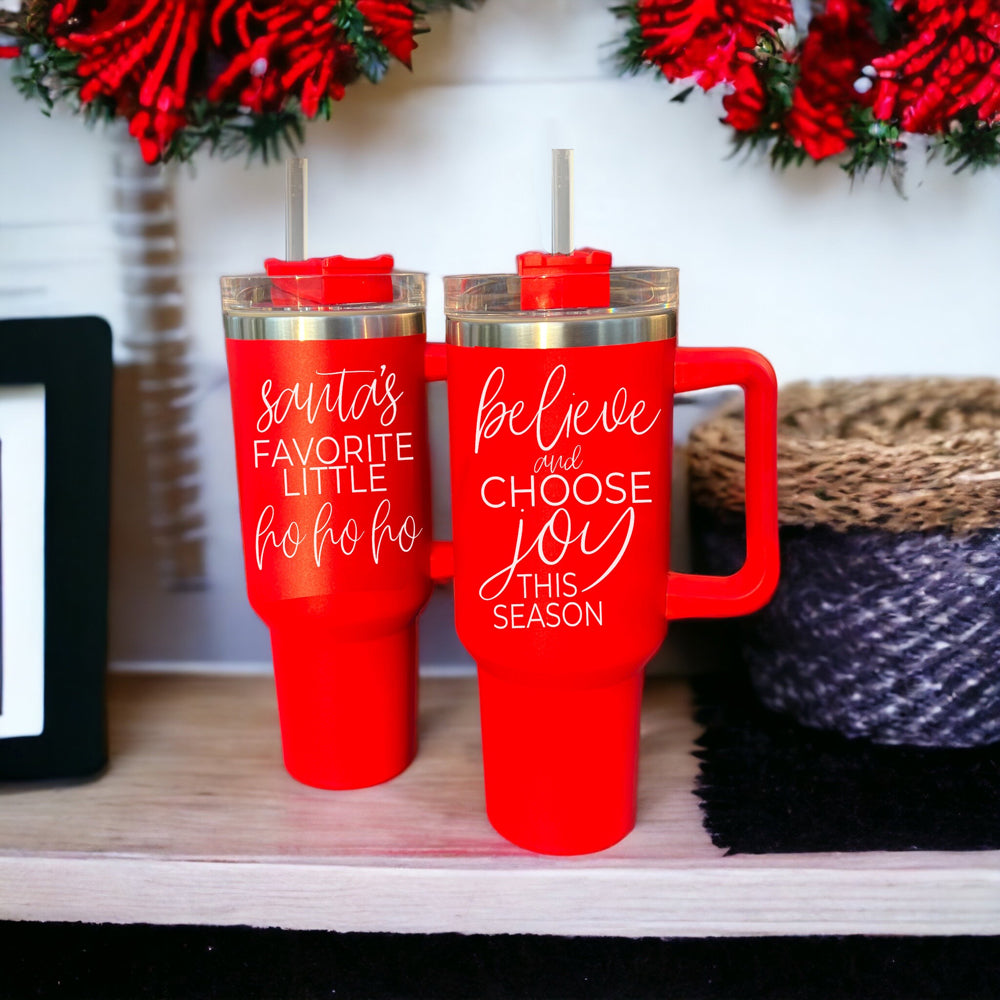 40oz Insulated Tumbler Mug With Handle Lid And Straw Santa Ho Ho Funny Holiday BandsCo Straps
