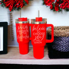 Believe Joy 40oz Insulated Tumbler With Handle Lid Straw Holiday Travel Mug BandsCo Straps