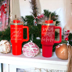 40oz Insulated Tumbler Mug With Handle Lid And Straw Santa Ho Ho Funny Holiday BandsCo Straps
