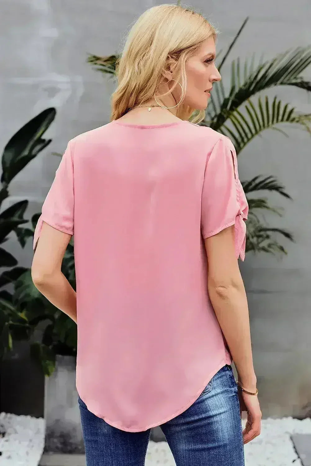 Elegant Pink Charismatic Drape Short Sleeve Blouse - SJB-DIAMOND ELITES