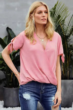 Elegant Pink Charismatic Drape Short Sleeve Blouse - SJB-DIAMOND ELITES