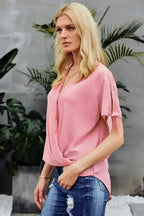Elegant Pink Charismatic Drape Short Sleeve Blouse - SJB-DIAMOND ELITES