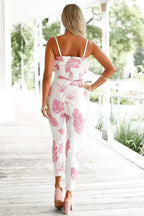 Pink Mottled Print Flounced Crop Top and Pant Set - SJB-DIAMOND ELITES