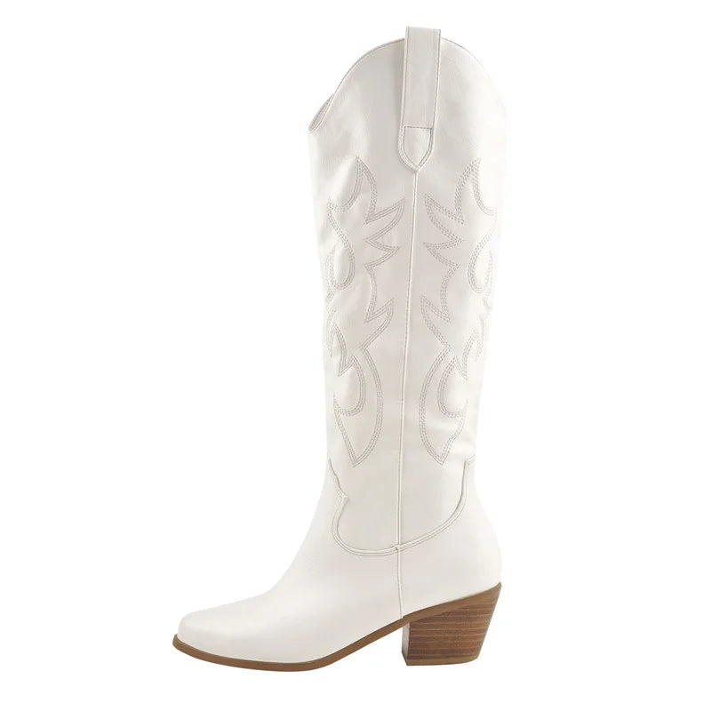 Plus Size 45 Women's Embroidered Western Knee High Boots Cowboy Cowgirl Boots Chunky Heel Platform Boots Women Western Shoes - SJB-DIAMOND ELITES