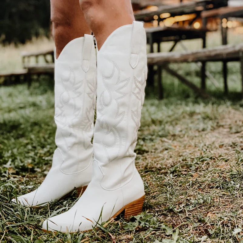 Plus Size 45 Women's Embroidered Western Knee High Boots Cowboy Cowgirl Boots Chunky Heel Platform Boots Women Western Shoes - SJB-DIAMOND ELITES