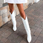 Plus Size 45 Women's Embroidered Western Knee High Boots Cowboy Cowgirl Boots Chunky Heel Platform Boots Women Western Shoes - SJB-DIAMOND ELITES