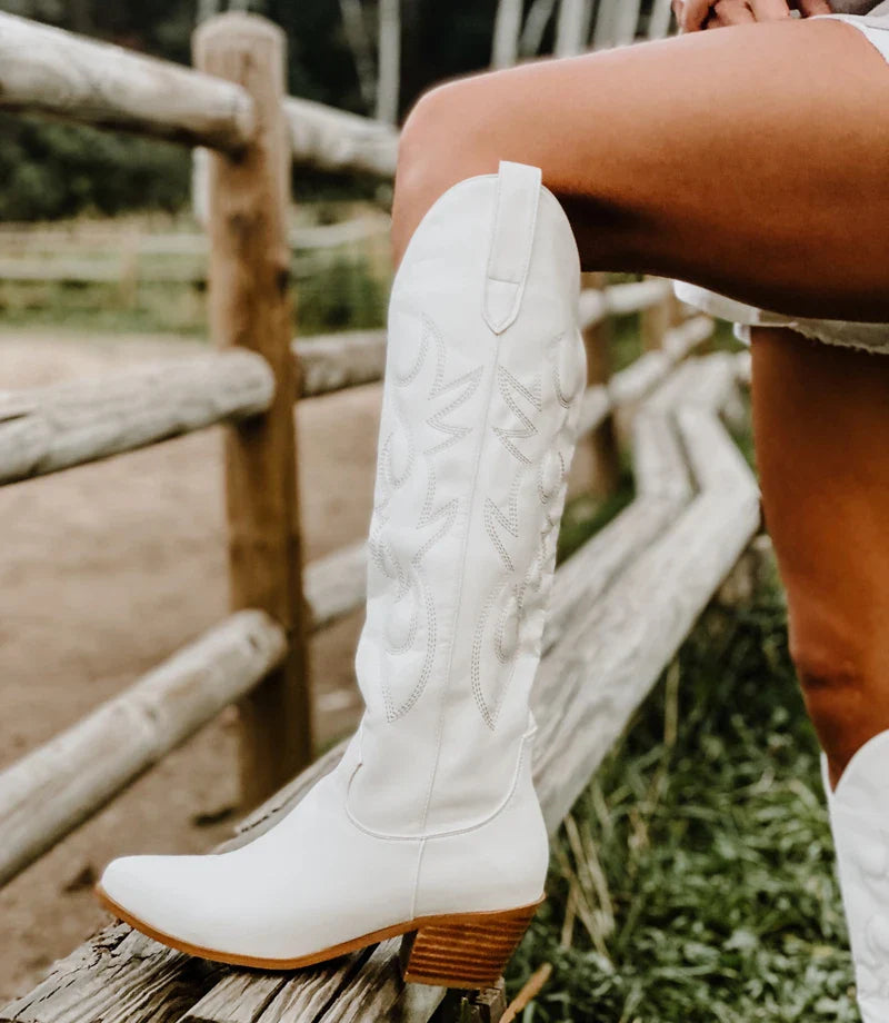 Plus Size 45 Women's Embroidered Western Knee High Boots Cowboy Cowgirl Boots Chunky Heel Platform Boots Women Western Shoes - SJB-DIAMOND ELITES
