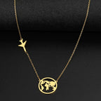 Stainless Steel Necklaces Airplane Globe Map Traveler Pendants Fashion
