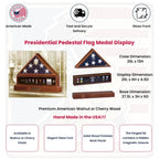 Presidential Pedestal Flag Medal Display - Walnut Material. The Military Gift Store