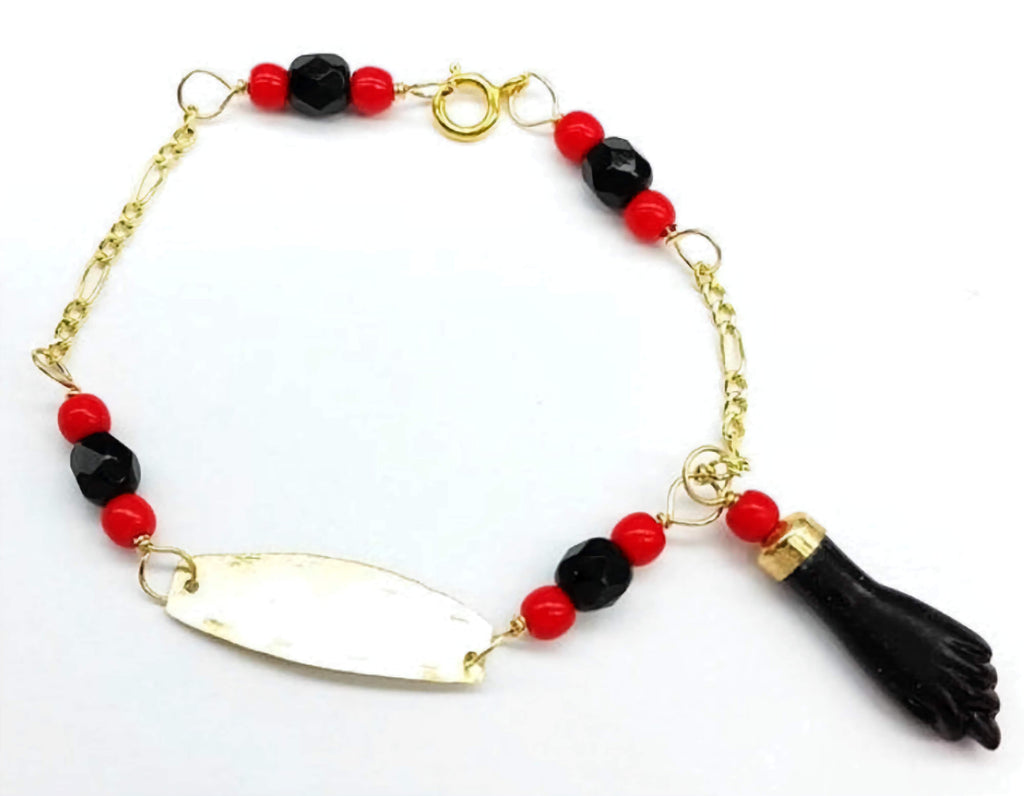 Pulsera Mano de Azabache 10K Oro Puro Para Bebe Jewelry And Perfumes