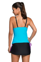 Purple Blue Colorblock 2 Pieces Tankini Skort Bottom Swimsuit