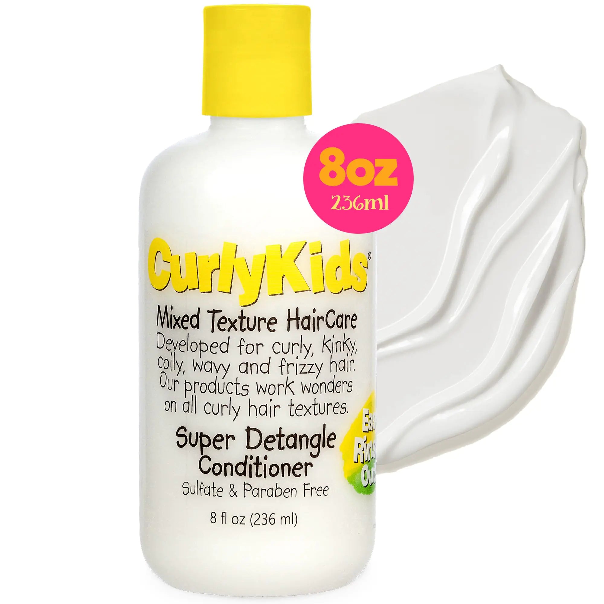 CurlyKids Super Hair Detangler Conditioner | Kids Hair Conditioner for Curly Kinky & Wavy Hair | Sulfate & Paraben-Free Hair Care Formula - 8oz