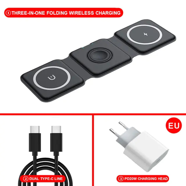 Foldable 3 in 1 Wireless Charger for iPhone and Apple Watch Pi-Mart