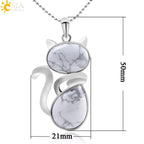 Cat Shape Natural Stone Necklaces With Beads Chain