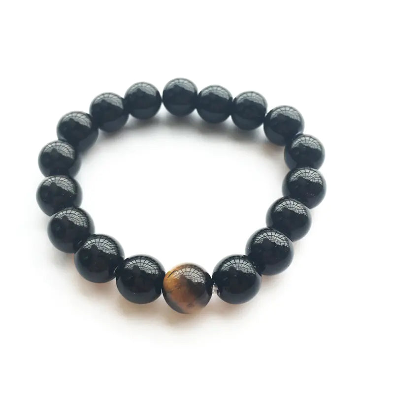 Natural Black Agate and Tiger Eye Beaded Bracelet Pi-Mart