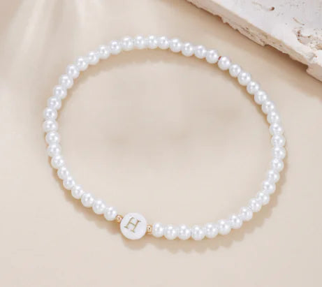 Dainty Faux Pearl Bead Initial Bracelet for Women Pi-Mart