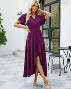 Long Black Formal Dresses for Women Gowns Evening Party Cocktail Dress,Split Elegant V Neck Wrap Ruffle Wedding Guest Dresses Large Purple Pi-Mart