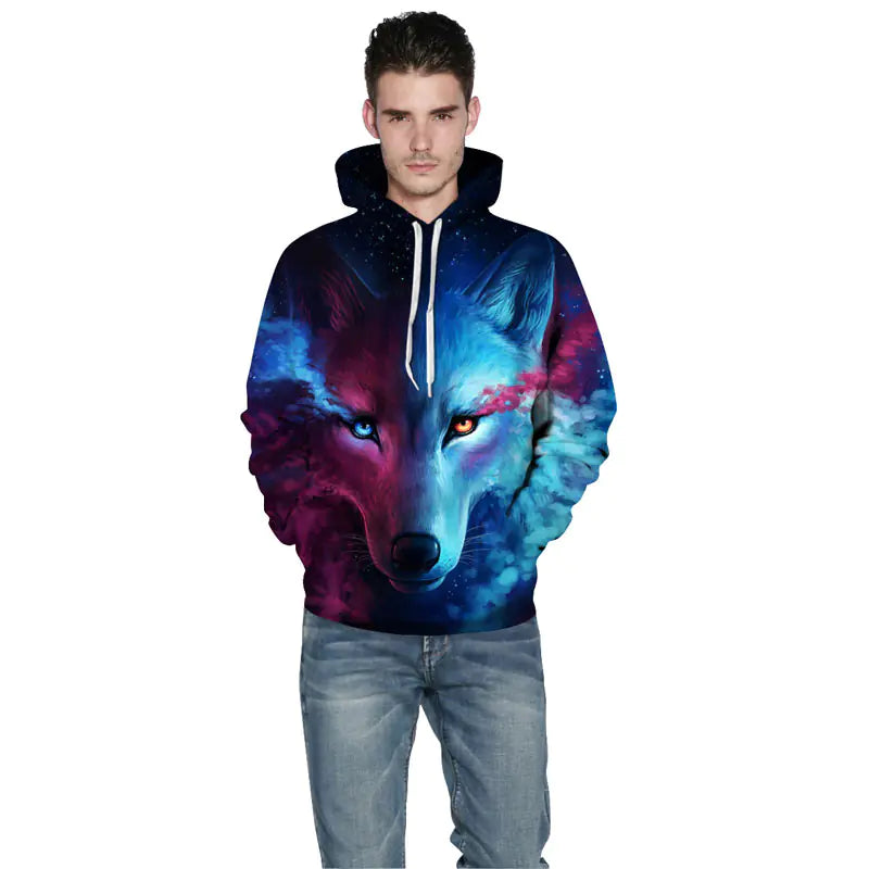 Wolf Hoodie, Couple Hoodie, Blue Sweatshirt Pi-Mart