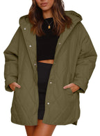 2023 Women's Casual Diamond Quilted Hooded Jacket Pi-Mart