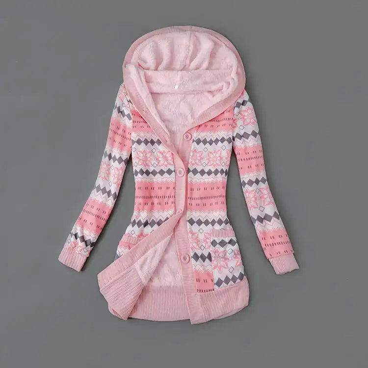 Thick Printed Hooded Knitted Cardigan Jacket Pi-Mart