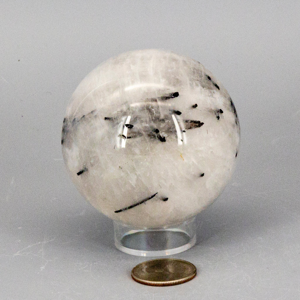 Quartz with Black Tourmaline Inclusions Sphere - 68MM 434g One-of-a-Kind Crystal Destiny