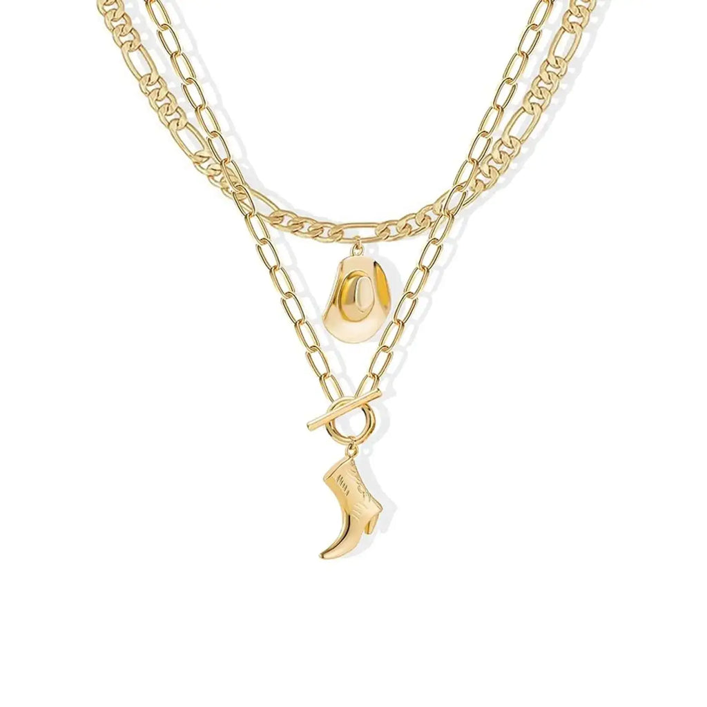 MIFYNN Cowboy Boot Necklace for Women Cowgirl Boot Hat Necklaces 14K Gold Layered Hat Boot Pendant Necklaces Western Country Jewelry Gifts(Gold 1)