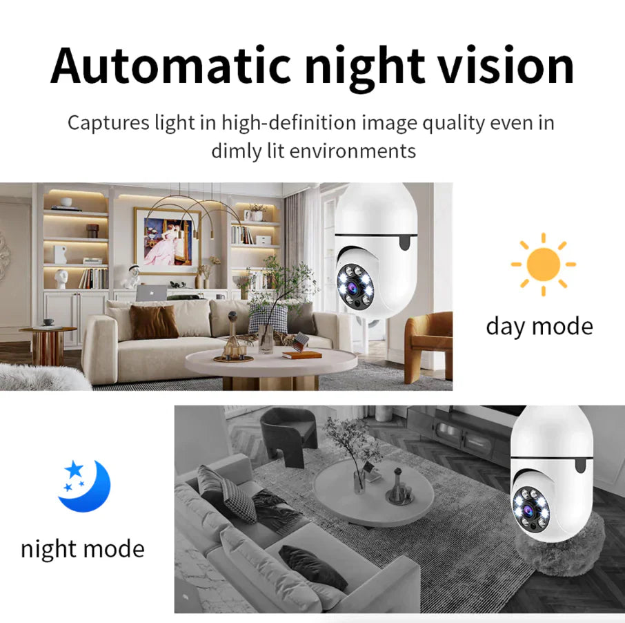 360° 1080P IP E27 Light Bulb Camera Wi-Fi IR Night Smart Home Wireless Security Pi-Mart