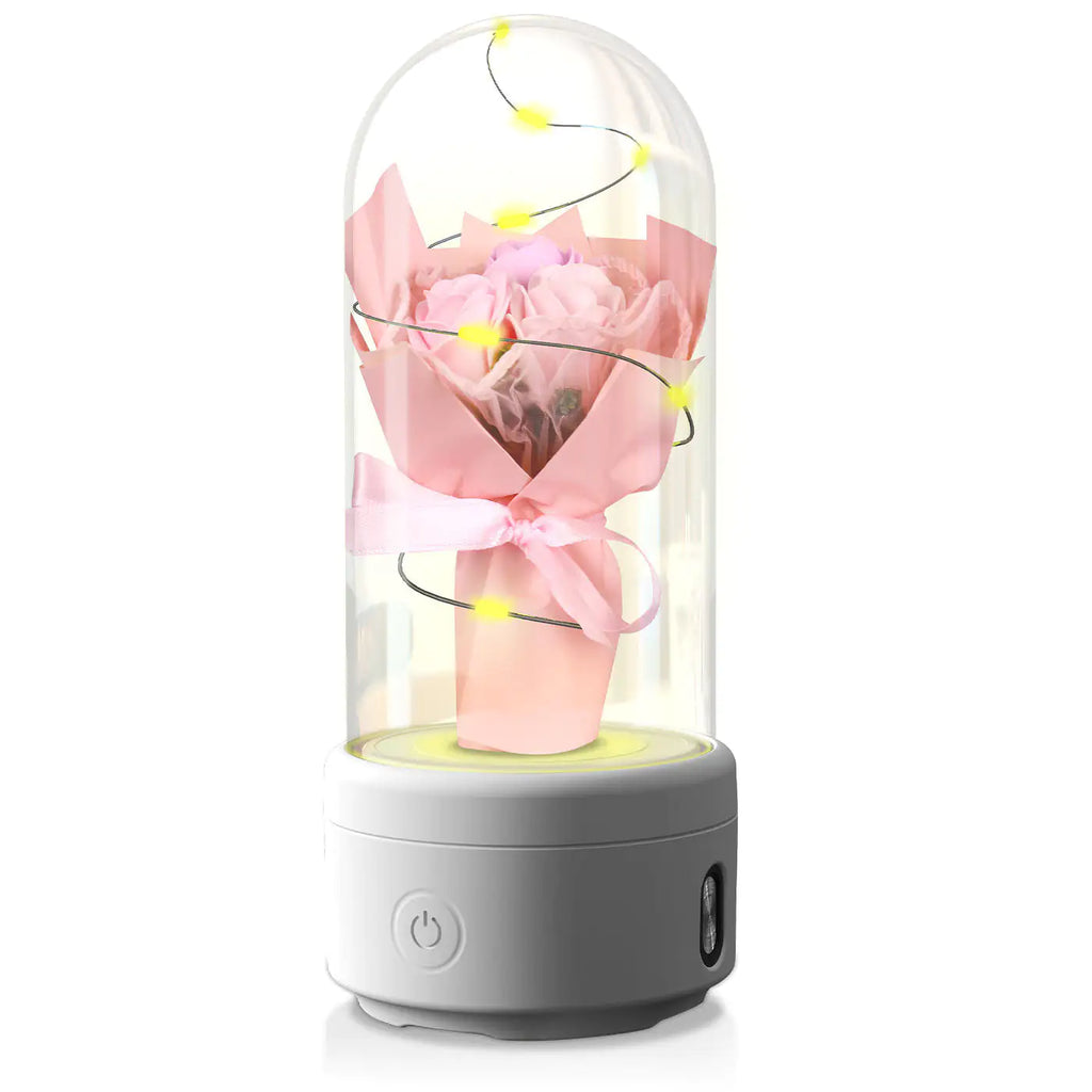 Creative 2 In 1 Bouquet LED Light And Bluetooth-compatible Speaker Mother's Day Gift Rose Luminous Night Light Ornament In Glass Cover Pi-Mart